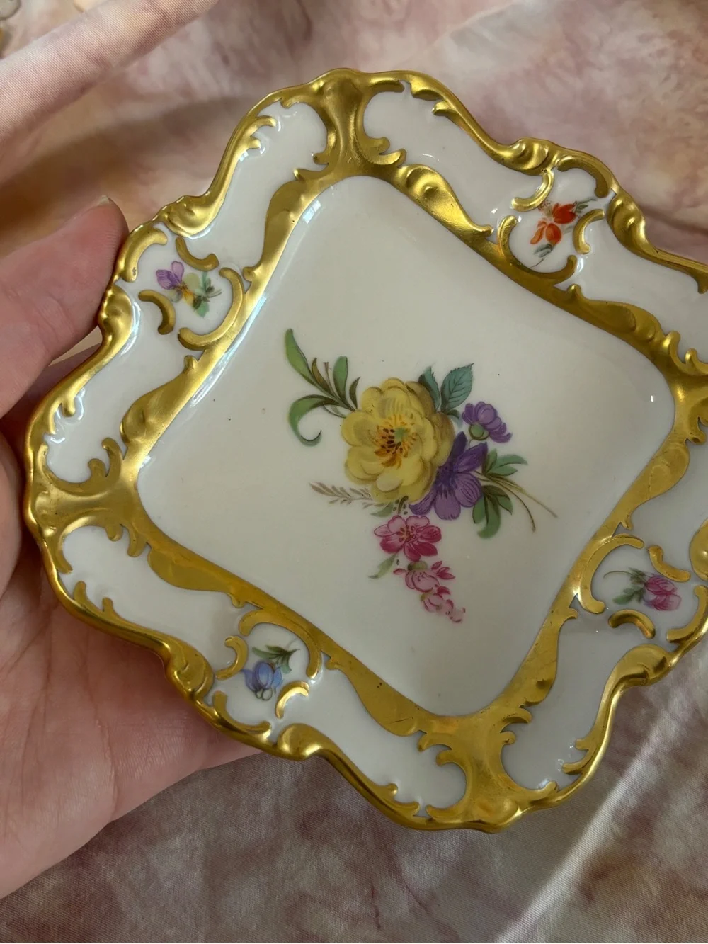 Kueps Bavaria White and Gold Floral Porcelain Trinket Dish